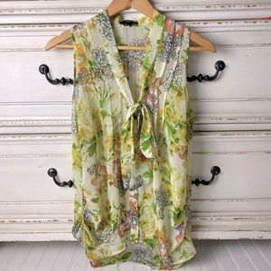 Floral Tie-Front Sleeveless Dress Tunic Blouse Top